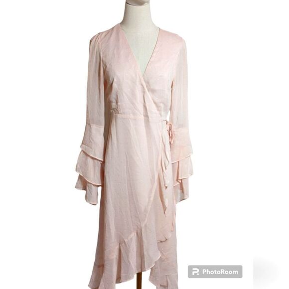Forever 21 Contemporary Pink Ruffled Crystal Wrap Dress - Picture 1 of 9
